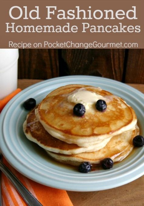 Old Fashioned Homemade Pancakes :: Recipe on PocketChangeGourmet.com Homemade Pancakes Recipe, Savory Cakes, Homemade Pancake Recipe, Best Pancake Recipe, Homemade Pancakes, What's For Breakfast, Recipe Roundup, Pancakes And Waffles, Breakfast Dishes