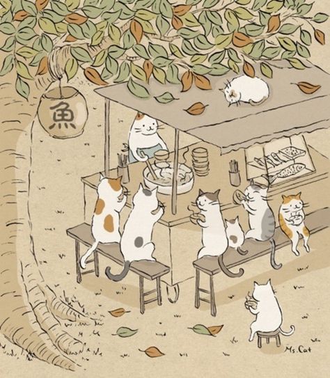 cats world. Cute Cat Illustration, Art Mignon, Image Chat, Japanese Cat, Art Japonais, Art Et Illustration, Cats Illustration, Cat Illustration, Cat Drawing