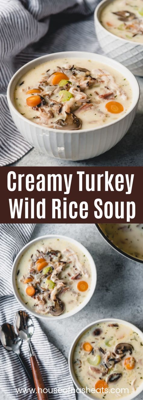 This Creamy Leftover Turkey Wild Rice Soup recipe is a hearty, satisfying soup that is full of carrots, mushrooms, celery and onion in a light, creamy broth. It's great for using up leftover turkey from the holidays and an easy, comforting classic that is perfect for chilly days! #turkey #soup #leftovers #thanksgiving #christmas #winter #comforting #easy #classic #creamy #simple #mushrooms #carrots #wildrice #fall #rice #chicken #chickensoup Gf Soup, Turkey Wild Rice Soup, Turkey Rice Soup, Wild Rice Soup Recipes, Christmas Leftovers, Turkey Leftovers, Turkey Soup Recipe, Rice Soup Recipes, Recipe Critic