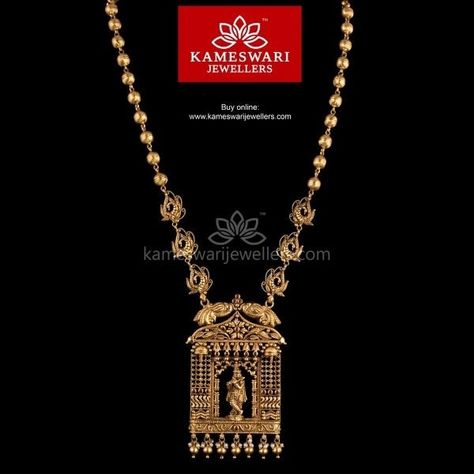 Square Pendent Designs Gold, Krishna Design, Gold Neckles, Exquisite Diamond Necklace, Unique Jewelry Necklace, Antique Gold Necklace, Kameswari Jewellers, Traditional Necklace, Gold Temple Jewellery