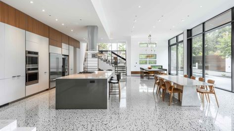 Maintenance advice for terrazzo floor tiles - Super Terrazo Terrazo Kitchen Flooring, Terrazo Kitchen Floor, Terrazzo Floor Tiles, Acoustical Ceiling, Terrazzo Marble, Terrazzo Floor, Terrazzo Floors, Mid Century Ranch, Terrazzo Tiles