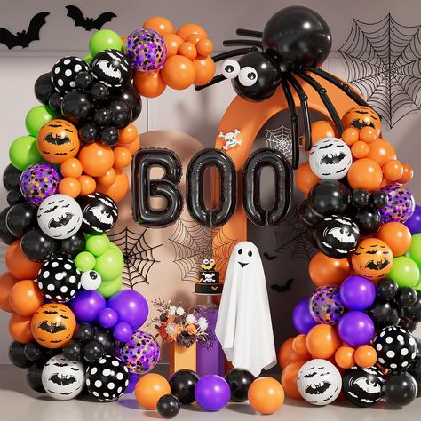 Fall party halloween party fallnails falloutfit halloweennails2023 decorations Halloween Balloon Arch, Halloween Balloon Garland, Halloween Theme Birthday, Halloween Birthday Party Decorations, Green Arch, Halloween Balloon, Purple Confetti, Halloween Party Balloons, Halloween Fest