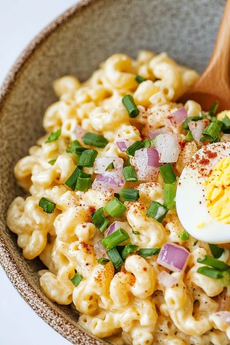 Deviled Egg Pasta Salad Recipe Mac Salad Recipe With Egg, Deviled Egg Pasta Salad Recipe, 7 Up Salad, Deviled Egg Pasta Salad, Egg Pasta Salad, Mac Salad Recipe, Classic Deviled Eggs, Deviled Egg Salad, Deviled Eggs Classic