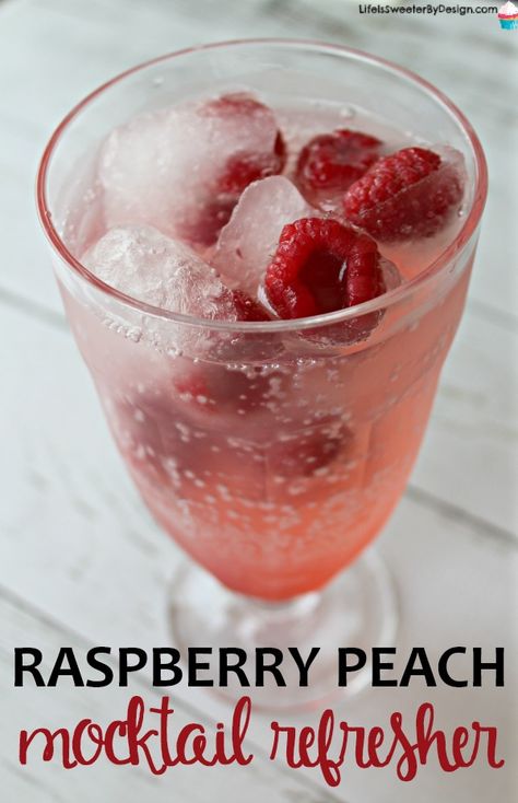 Non Alcoholic Peach Drinks, Raspberry Mocktail Non Alcoholic, Torani Raspberry Syrup Recipes, Drinks With Raspberry Syrup, Mocktails Torani, Peach Torani Syrup Recipes, Peach Mocktail Recipe, Raspberry Mocktail Recipe, Peach Mocktail Non Alcoholic