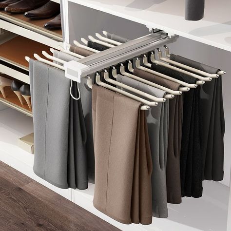 Trouser Rack Wardrobe, Wardrobe Trousers Storage, Closet Scarf Storage, Pants Rack Closet, Wardrobe Pants Hanger, Scarf Wardrobe Storage, Trouser Hanger Wardrobe, Closet Designs Small Bedroom Wardrobes, Pull Down Hanger Wardrobe