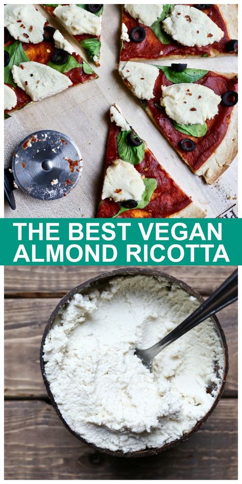 Almond Milk Ricotta Cheese, Vegan Ricotta Cheese, Almond Cheese, Almond Ricotta, Best Vegan Cheese, Cheese Vegan, Vegan Ricotta, Vegan Cheese Recipes, Ricotta Recipes