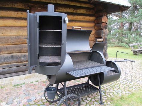 Grill Smoker 20 XL Kombi with smoke tower / 6,2 mm Reverse Flow Smoker, Custom Smokers, Custom Bbq Smokers, Smoker Designs, Bbq Smoker Trailer, Bbq Pit Smoker, Barrel Bbq, Diy Smoker, Smoker Plans