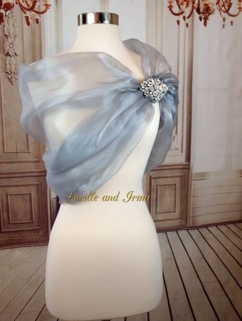 Shrug Ideas, Organza Shrug, Organza Shawl, Tulle Shawl, Grey Shrug, Organza Bridal, Evening Accessories, Evening Shawls, Gray Wedding