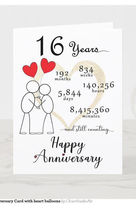 16th Wedding Anniversary Card with heart balloons Valentine's Day Anniversary Open Heart Diamond Ring, 41st Wedding Anniversary, 26th Wedding Anniversary, 27th Wedding Anniversary, 17th Wedding Anniversary, Diamond Wedding Anniversary Cards Simple, Ruby Wedding Anniversary Cards 40 Years, 16th Wedding Anniversary, Anniversary Cards For Wife