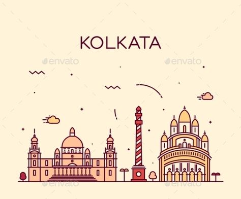 Kolkata skyline detailed silhouette Trendy vector illustration linear style Kolkata City Drawing, Kolkata Skyline, Skyline Drawing, Indian Illustration, Bullet Journal Cover Ideas, Skyline Silhouette, City Icon, City Silhouette, Skyline Design