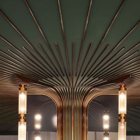 Art Deco Restaurant Lighting, Organic Art Deco Interior, Art Deco Lights Ceiling, Art Deco Restaurant Interior, Art Deco Hotel Interior, Art Nouveau Restaurant, Art Deco Hotel Lobby, Art Deco Bar Design, Art Deco Modern Interior