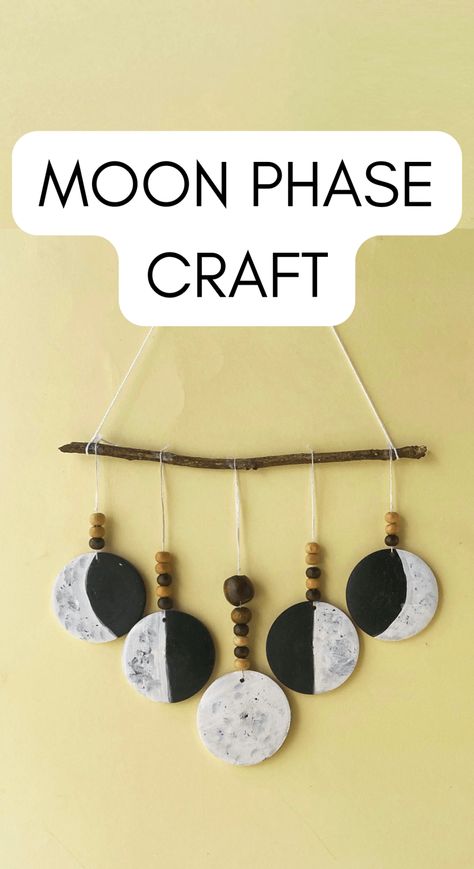 Space Crafts For Adults, Moon Crafts For Kids, Astrology Crafts, Solar Eclipse Crafts For Adults, Witchy Wall Hanging Diy, Moon Hanging Decor Diy, Eclipse Crafts For Adults, Moon Wall Hanging, Moon Phase Craft