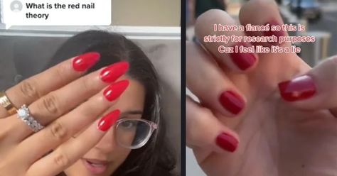 People on TikTok Tested Out the “Red Nails Theory” » TwistedSifter Red Nail Theory Explained, Nails Theory, Red Nail Theory, Nail Theory, Theory Test, Bars And Clubs, Red Nail Polish, Red Nail, Color Theory