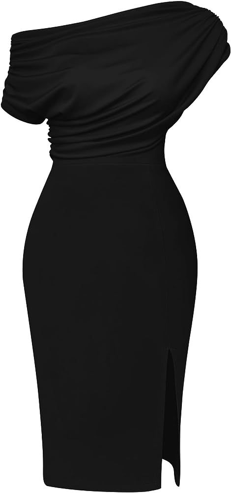 Amazon.com: Memoriesea Women's Elegant Off Shoulder Split Hem Bodycon Ruched Midi Club Party Dress Black : Clothing, Shoes & Jewelry Neat Dress, Party Dress Green, Club Party Dress, Green Clothing, Formal Wear Women, Club Party Dresses, Club Night, Club Parties, Club Party