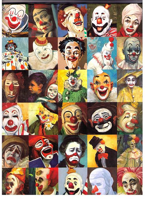 Clown Paintings by Diane Keaton - back cover Clown Pics, Clown Paintings, Pierrot Clown, Clown Party, Creepy Places, Send In The Clowns, Vintage Clown, Clown Faces, Circus Clown