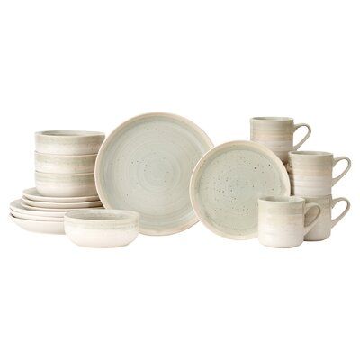 Dovecove Hearth 16 Piece Dinnerware Set, Service for 4 | Wayfair Stoneware Dinnerware Sets, Tile Rug, Stoneware Dinnerware, Dish Sets, Green Tones, Hallway Decorating, Birch Lane, Seafoam Green, Dinnerware Set