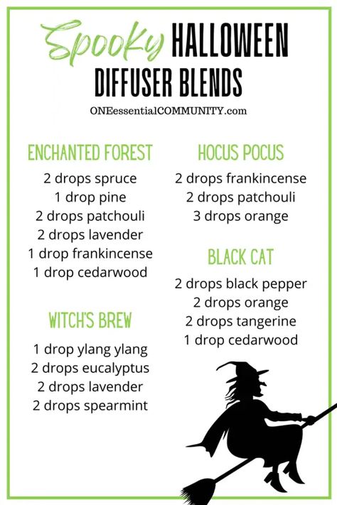 13 Halloween Diffuser Blends -- the Best essential oil recipes for Halloween! with a FREE PRINTABLE! There are sweet candy diffuser blends like candy corn, Frankenfruit, cotton candy, or trick or treat. There are also warm and spicy diffuser blends like pumpkin spice latte, and others that blends cinnamon bark with orange, ginger, coffee, and clove. And of course, there are spooky blends perfect for conjuring a haunted, mystic atmosphere for your Halloween party, {doTERRA, Young Living} Halloween Oil Diffuser Blends, Spooky Diffuser Blends, Samhain Essential Oils, Halloween Essential Oil Diffuser Blends, Candy Corn Diffuser Blend, Samhain Diffuser Blend, Halloween Essential Oil Diy, Halloween Oil Blends, Samhain Essential Oil Blend