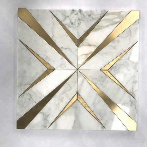 Marble Inlay Designs, Brass Tile, Gold Mosaic Tile, Marble Waterjet, Marble Floor Pattern, Tile Inlay, Inlay Flooring, Mosaic Bathroom Tile, Marble Flooring Design