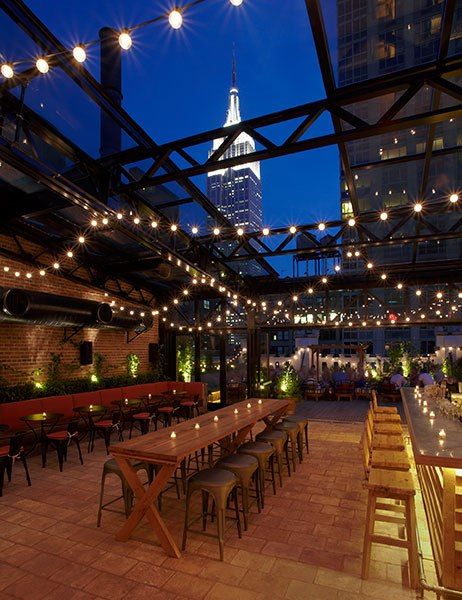 Check out more beautifully designed rooftop destinations AD rounds up the bars that feature design as strong as their cocktails A-list event designers and party gurus share recipes for summertime drinksWe’ve surveyed the globe to find the best new restaurants where high design tops the menu French Roof, Empire State Building View, Outdoor Restaurant Patio, Rooftop Bars Nyc, Restaurant Inspiration, Bar Deco, San Myshuno, Nyc Rooftop, Restaurant Patio