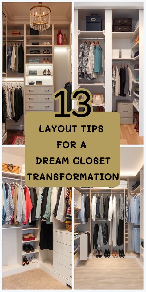 Create a closet that works for you! Discover 13 layout ideas designed to enhance style and functionality. Closet Set Up Ideas, Closet Layout Dimensions, Closet And Bathroom Combo, Closet Layout Ideas, Closet Layouts, Walk In Closet Plan, Boutique Style Closet, Coat Closet Ideas, Modern Closet Designs