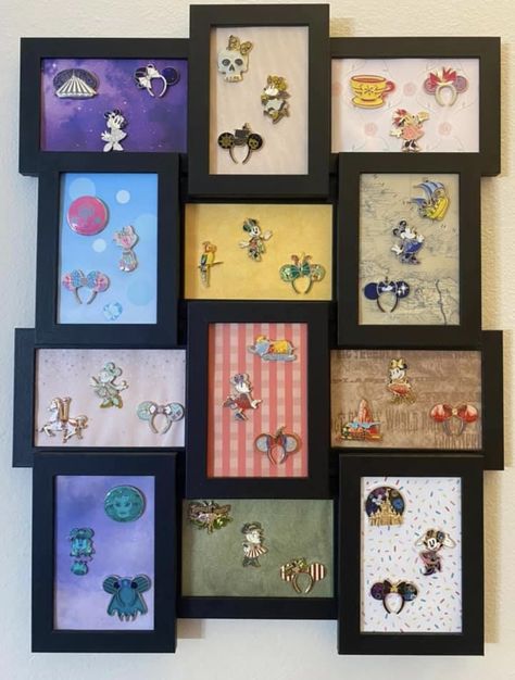 Disney Pin Display Ideas, Pin Display Ideas, Ways To Display Disney Pins, Disney Trading Pin Display Ideas, Disney Pin Collection Displays, Disney Pin Trading Display, Pin Collection Displays, Disney Pin Display, Disney Pins Sets