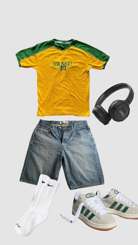 Brazil Clothing, Baggy Outfit Ideas, Skateboard Clothes, Clothes Y2k, Mens Trendy Outfits, Football Outfits, Swaggy Outfits, Cute Everyday Outfits, Style Streetwear