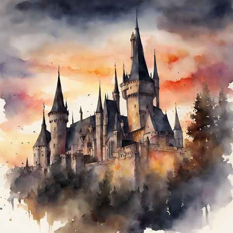 A few Harry Potter inspired water colors. Some fan favorites like Buckbeak the Hippogriff, the Phoenix and Hogwarts #harrypotter #fantasticbeasts #fantasy Harry Potter Hippogriff, Watercolor Art Harry Potter, Hogwarts Landscape Painting, Harry Potter Landscape Painting, Watercolor Hogwarts Castle, Harry Potter Illustration, Water Illustration, Hogwarts Houses, March 20