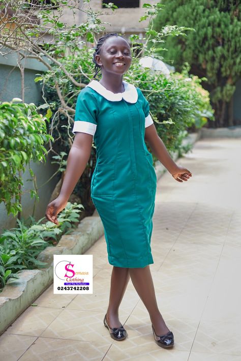 Nurse uniform by SEMASA CLOTHING 0243742208 Nursing Uniform Design, Nurse Dress, Nurse Dress Uniform, Nurse Outfit, Pinterest Pictures, Maid Uniform, Best African Dresses, Uniform Dress, Nurse Uniform