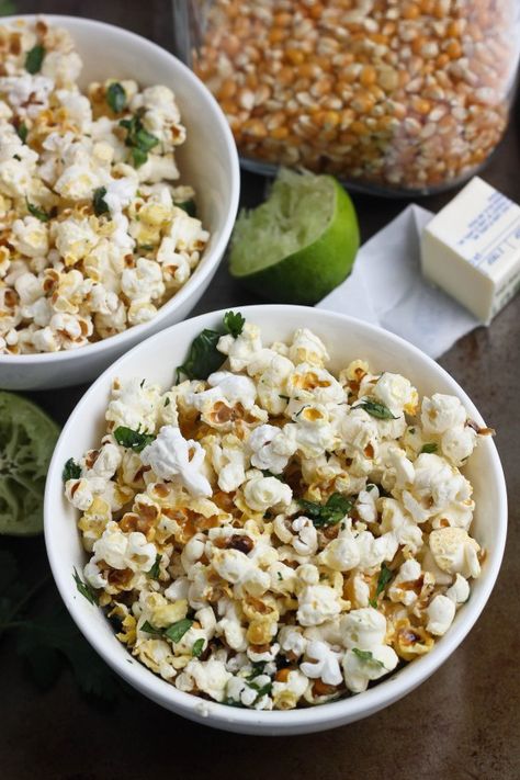 Butter For Popcorn, Popcorn Recipes Savory, Lime Popcorn, Cilantro Butter, Popcorn Ideas, Savory Popcorn, Popcorn Treats, Popcorn Snacks, Butter Popcorn