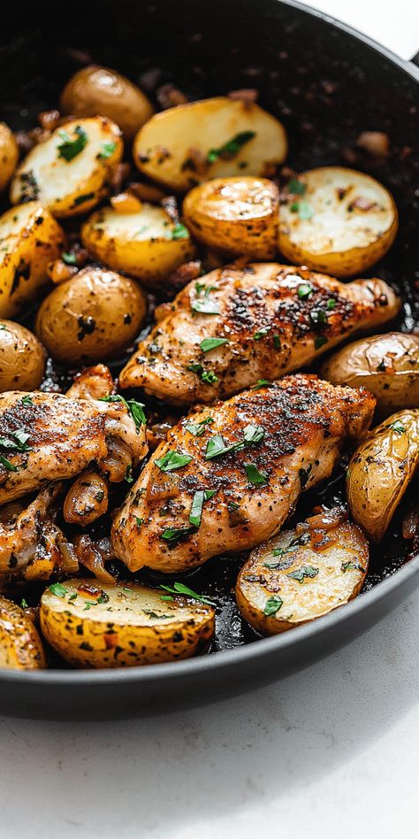 One-Pan Garlic Butter Chicken & Potatoes Baked Chicken And Potatoes, Cod Fish Recipes Baked, Cod Fish Recipes, New Chicken Recipes, Garlic Herb Chicken, Fish Recipes Baked, Butter Potatoes, Chicken And Potatoes, Cotton Decor