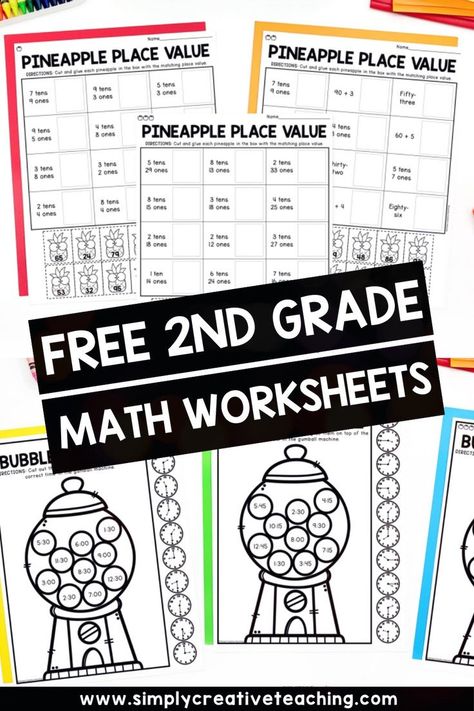 Are you looking for new resources to teach 2nd grade math? Check out these FREE printable worksheets! These differentiated math worksheets covering addition and subtraction, place value, math facts, and time and measurement. Use these second grade worksheets for morning work, individual practice, guided math, or early finisher activities. Each worksheet comes in 3 levels so your students can work independently. Learn more here! Early Finisher Activities, Free Math Printables, Teaching Math Elementary, Fun Math Worksheets, 2nd Grade Activities, Summer Worksheets, Math Practice Worksheets, Math Sheets, Teaching Second Grade