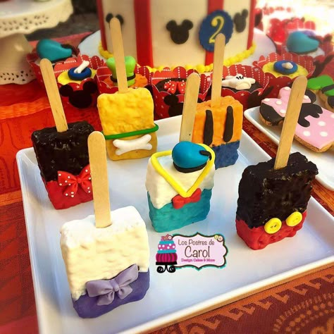 Fun treats at a Mickey Mouse birthday party! See more party ideas at CatchMyParty.com! Mickey Mouse Clubhouse Rice Krispies, Mickey Mouse And Friends Birthday Party, Mickey Mouse Clubhouse Treats, Mickey Rice Crispy Treats, Mickey Mouse Club House 1st Birthday, Mickey Mouse Treats For Birthday Party, Mickey Mouse Birthday Treats, Disney Rice Krispy Treats, Mickey Mouse Funhouse Birthday