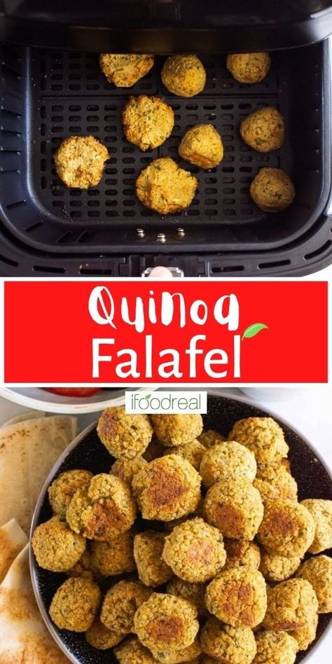 This Quinoa Falafel recipe is gluten-free, naturally vegan, and most importantly, makes the best falafels with chickpeas and quinoa that are wonderfully crisp on the outside with a tender, moist middle that is packed with flavor and protein. Make these as baked or air fryer falafels, cooked to perfection, then serve immediately or store/freeze for later! Quinoa Falafel, Falafel Recipe, Healthy Freezer Meals, Delicious Clean Eating, Falafels, Healthy Recipes Easy Snacks, Yummy Healthy Snacks, Healthy Instant Pot Recipes, Instant Pot Recipes Chicken