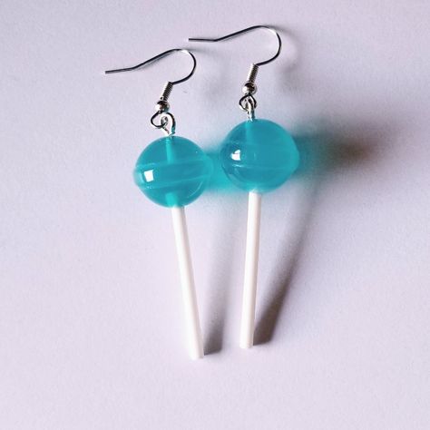 These Are Cute Small Blue Lollipop Earrings They Are -Hypoallergenic -Lead And Nickel Free -Lightweight Buy 2 And Get 1 Pair Free Buy 3 And Get 2 Pairs Free Fun Earrings Aesthetic, Clay Earrings Idea, Unique Earrings Weird, Weird Earrings Aesthetic, Cute Earrings Aesthetic, Silly Earrings, Blue Lollipop, Crazy Earrings, Weird Earrings