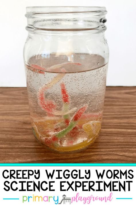 Creepy Wiggly Worms Science Experiment - Your kids will love seeing these creepy wiggly worms dance! See how they magically come alive using vinegar and baking soda.  #scienceexperiment #halloweenscience #sciencefortheclassroom Letter G Experiment, Wiggling Snakes Experiment, Silly Science For Preschool, Mario Science Experiment, Growing Worms Science Experiment, Gummy Worm Science Experiment, Dancing Worms Science Experiment, Liquid Worms, Worms Activity Preschool