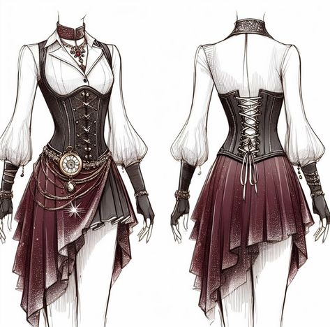 Steampunk Dress Drawing, Pirate Skirt Outfit, Pirate Outfit Design, Pirate Outfit Female Drawing, Pirate Outfit Aesthetic, Ship In A Bottle, Pirate Outfit, Pretty Quinceanera Dresses, Dress Design Drawing