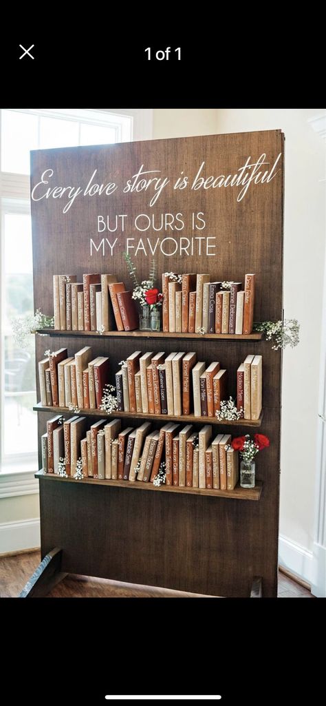 Our Next Chapter Wedding, Book Wedding Aesthetic, Book Lover Wedding Ideas, Bookshelf Seating Chart, Wedding Bookshelf, Bookish Wedding Ideas, Story Of Us Wedding, Book Themed Bridal Shower Ideas, Book Wedding Theme