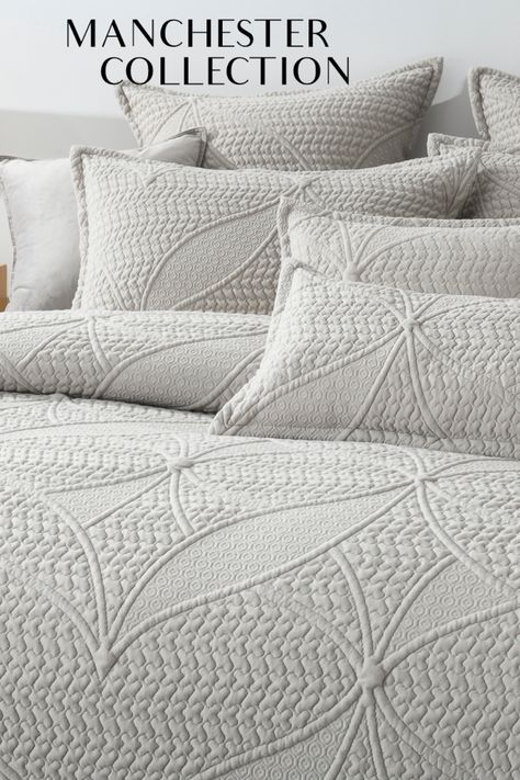 Brighten up your bed with new dreamy bedding with colour and texture ☀️ Decorate your bedroom décor and create some interest. Get Inspo from one of australia’s fastest growing bedlinen brands. Manchester Collection Dreamy Bedding, White Quilt Cover, Dreamy Bed, Bed Cover Design, Quilt Covers, Bedroom Décor, White Quilt, Quilting Patterns, Premium Bedding