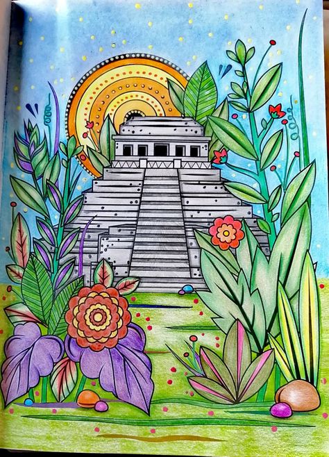 Templo de las inscripciones coloreanding méxico Marie Curie, Mexican Girl, Drawing Sketches, 3 D, Art Projects, Sketch Book, Nail Designs, Fan Art, Drawings