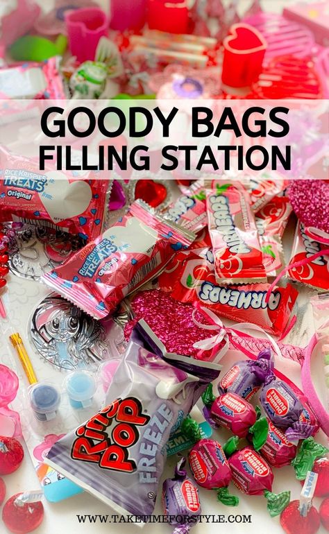 Make Your Own Goodie Bag Station, Treat Bags For Adults, Valentines Day Goodie Bags, Goodie Bag Gift Ideas, Valentine Goodie Bags, Goodie Bag Ideas For Adults, Grab Bag Ideas, Valentine's Day Gifts For Kids, Goodie Bag Stuffers