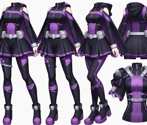 Hero Costumes Purple, My Hero Academia Suit Ideas, Anime Superhero Outfits Female, Purple Hero Costume, Female Superhero Suit Design, Purple Hero Suit, Black Hero Costume, Mha Hero Suit Oc, Superhero Outfits Design Female