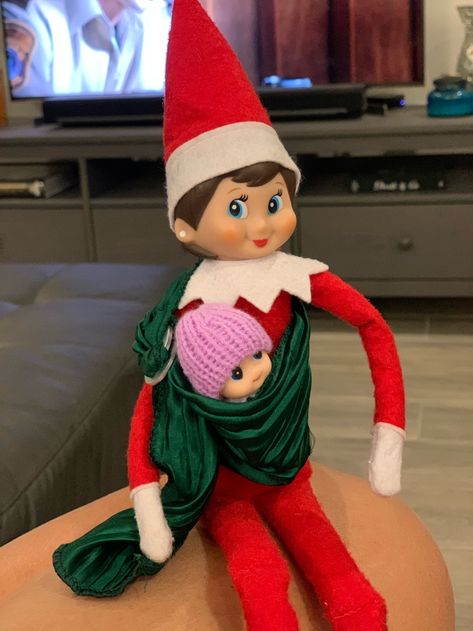 Elf Ideas With Baby Elves, Elf And Baby Elf Ideas, Baby Elves On The Shelf, Elf And Baby Ideas, Elf Family Ideas, Elf On The Shelf With Baby Elves, Elf On The Shelf New Baby Sister, Baby Elf Ideas, Elf Baby Ideas