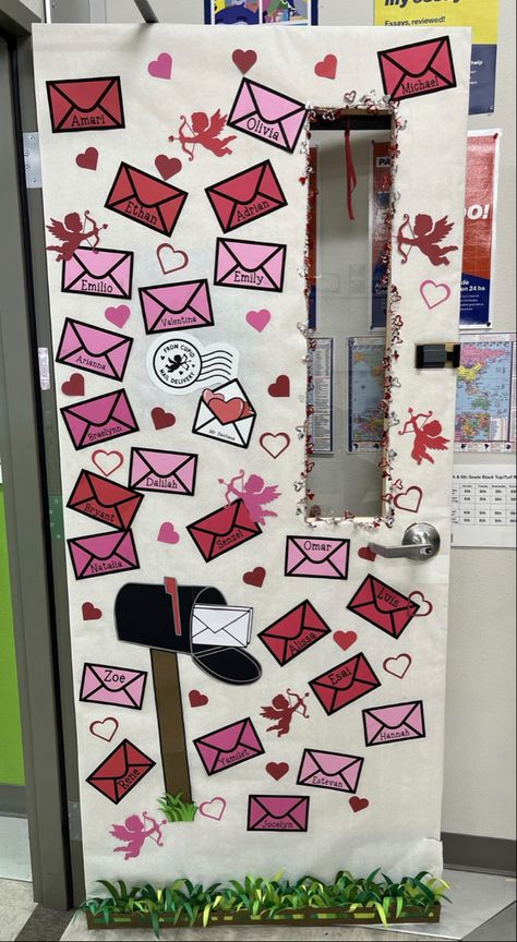 Cute Valentine’s Day Door Ideas, Valentine Wall Decoration Ideas For Classroom, Valentines Door Decorations For Kids, Valentines Dorm Door Decorations, February School Door Ideas, Valentines Day Decorations Door, Valentines Teacher Door, Valentine’s Day Door Ideas, Valentine Door Decorations For Work