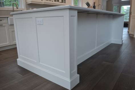 Add Moulding To Kitchen Island, Island Overhang For Seating, Island Trim Ideas, Kitchen Island Trim Ideas, Eastlake House, Kitchen Island End Panels, Kitchen Island Molding, Kitchen Island Ends, Island Upgrade