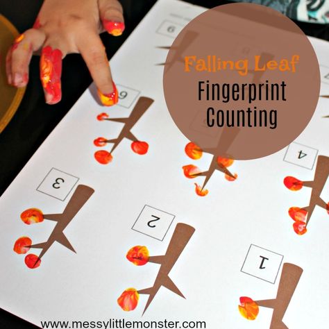 Fall Leaf Lesson Plans For Preschool, Number 5 Activities For Kindergarten, F Is For Fall, Tree Fingerprint, Matematik Prasekolah, Counting Activities Preschool, Leaf Printable, Falling Leaf, Preschool Fall