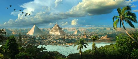 Egypt Matte By Scott Richard by rich35211 Ancient Egypt Architecture, Egypt Wallpaper, Egypt Concept Art, Egypt History, Egypt Art, Pyramids Of Giza, Fantasy City, Fantasy Places, Matte Painting