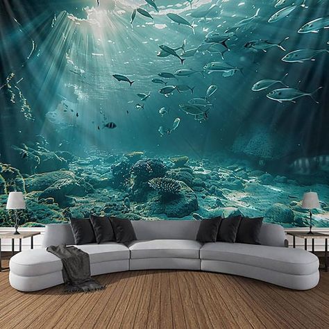 Ocean Mural Bedroom, Sunset Theme Bedroom, Percy Jackson Room Decor, Underwater Theme Bedroom, Enchanted Forest Room, Beach Theme Bedroom, Forest Room Decor, Underwater Bedroom, Ocean Themed Rooms