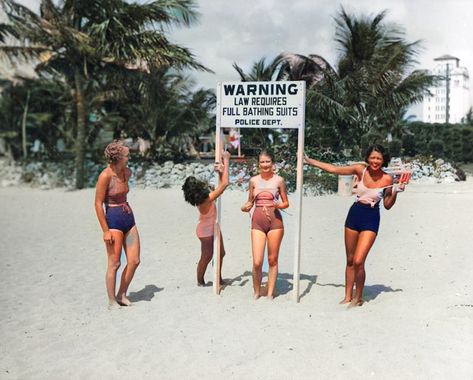 This list includes nude beaches in Florida, along with descriptions. Full Bathing Suits, 50s Beach, Vintage Beach Photos, Suits Vintage, Clothing Optional, South Beach Miami, Strange Photos, Badass Women, Vintage Beach