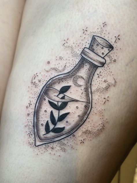 Witch Jar Tattoo, Witch Potion Tattoo, Poison And Antidote Tattoo, Potion Jar Tattoo, Pick Your Poison Tattoo, Vile Tattoo, Spell Jar Tattoo, Vial Tattoo, Aqua Tofana Tattoo