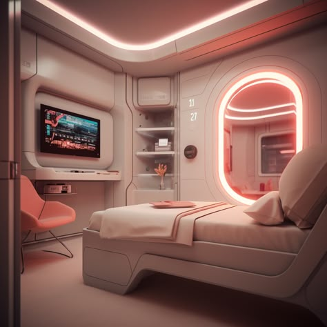 Futuristic Bedroom Design, Futuristic Bedroom Ideas, Futuristic Rooms, Sci Fi Room, Scifi Decor, Futuristic Bedroom, Scifi Interior, Futuristic House, Bedroom Ideas For Small Rooms